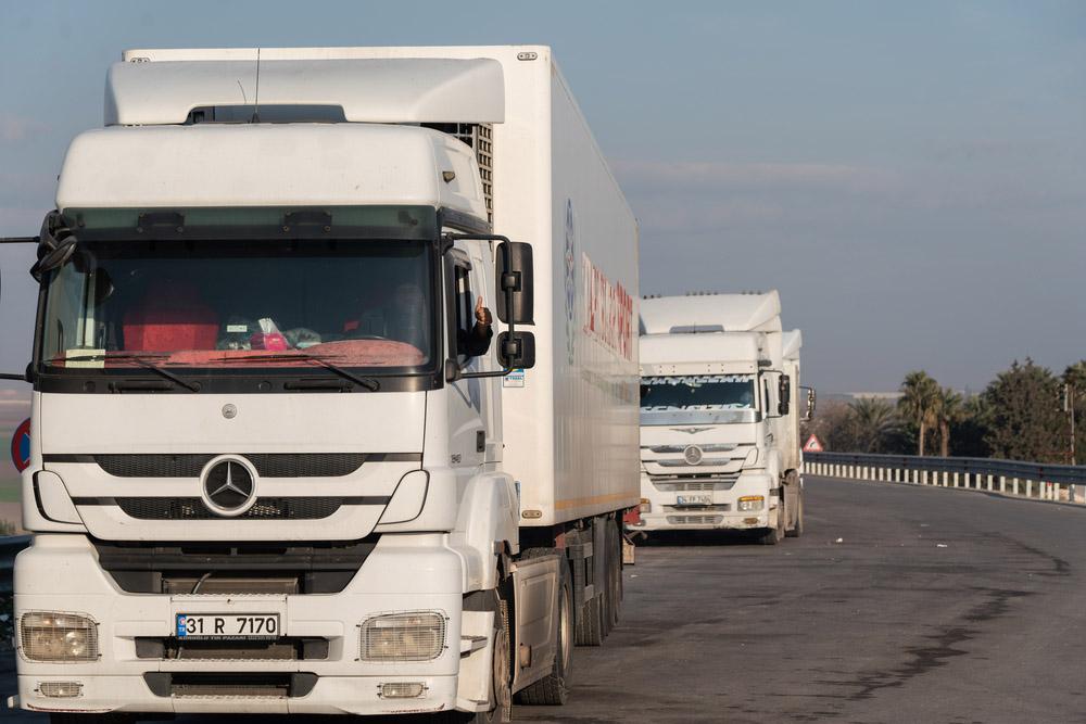 Doctors Without Borders (MSF) Trucks loaded with tents and winter kits are crossing to North West Syria