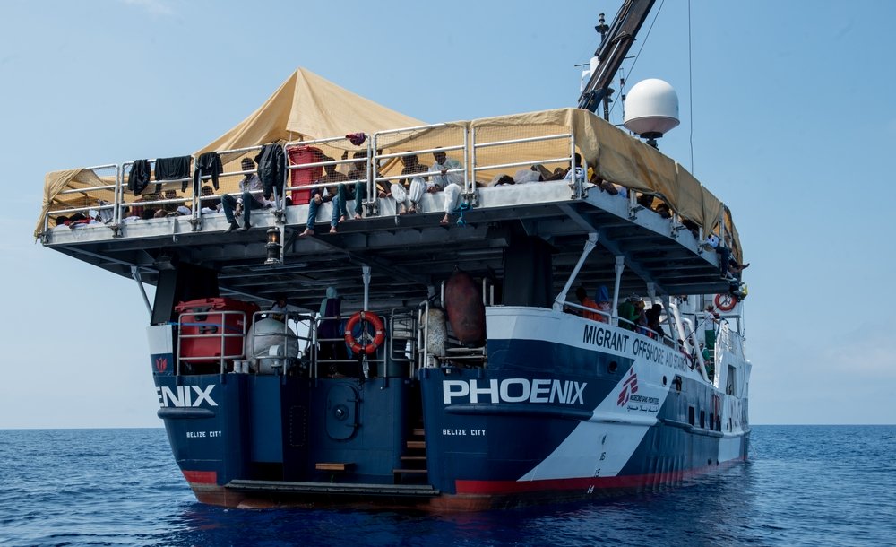 The 372 people rescued on June 6, 2015, were distributed on both aft decks of the Phoenix: women and children on the lower deck, men on the main deck. Photo: Gabriele François Casini