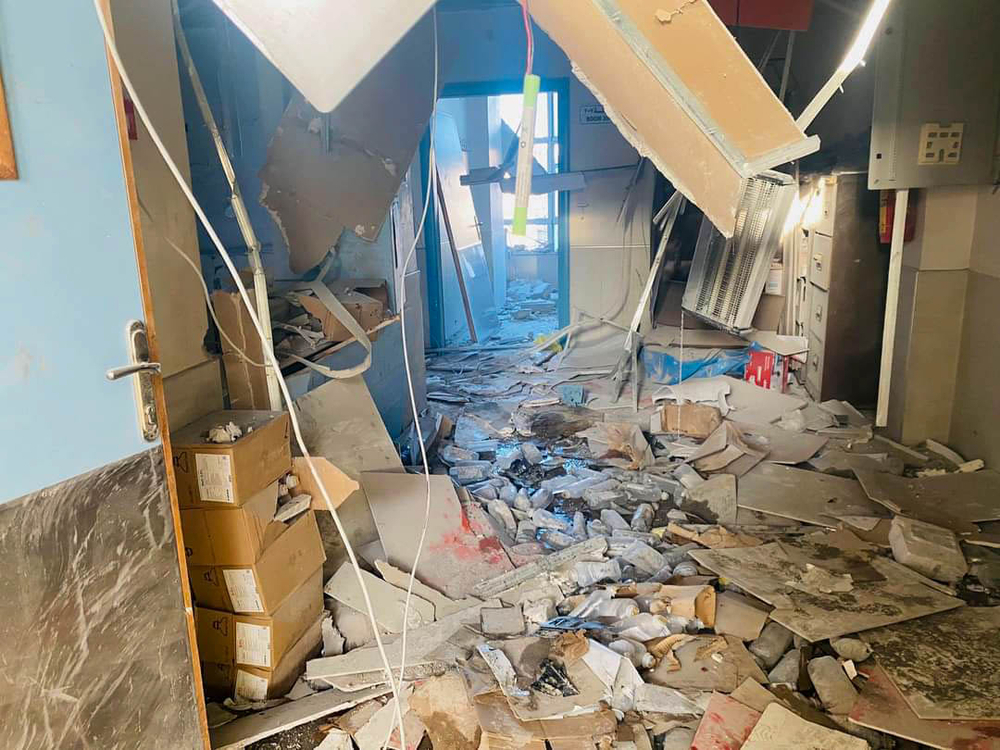 Image of Al-Awda Hospital destroyed in Gaza. 