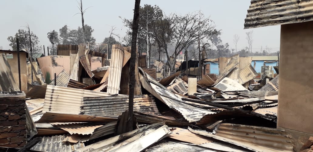 A picture of burnt structure at the Cox's Bazaar refugee camp in Bangladesh