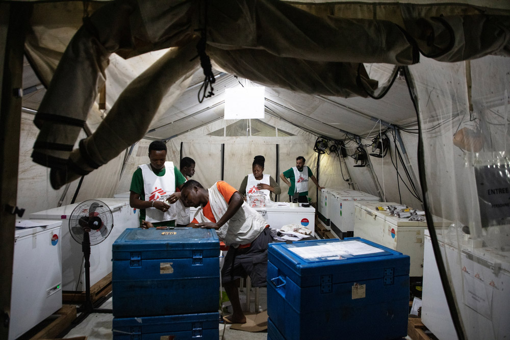 Cold chain room at the Doctors Without Borders (MSF) base in Bangabola