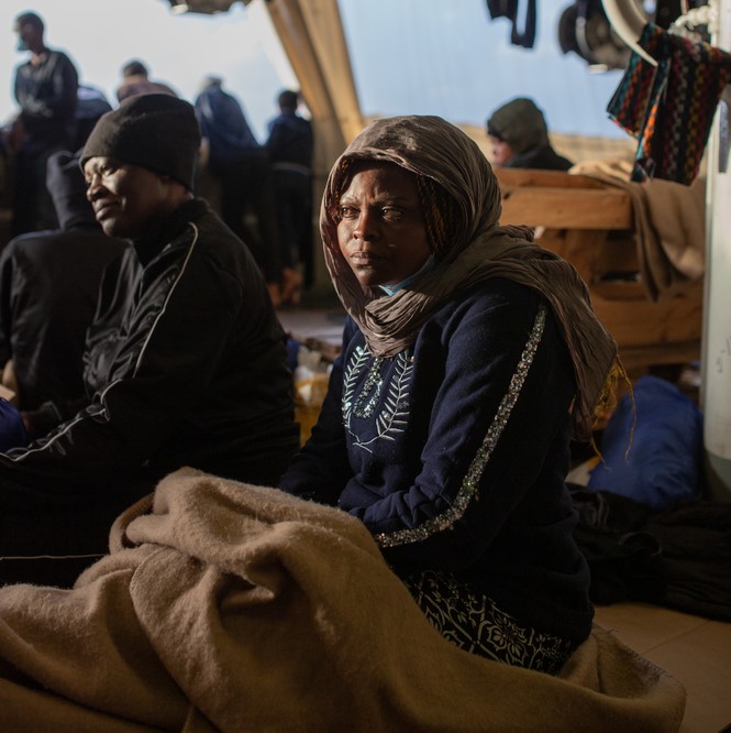 Derichelle onboard the Geo Barrents with other survivors