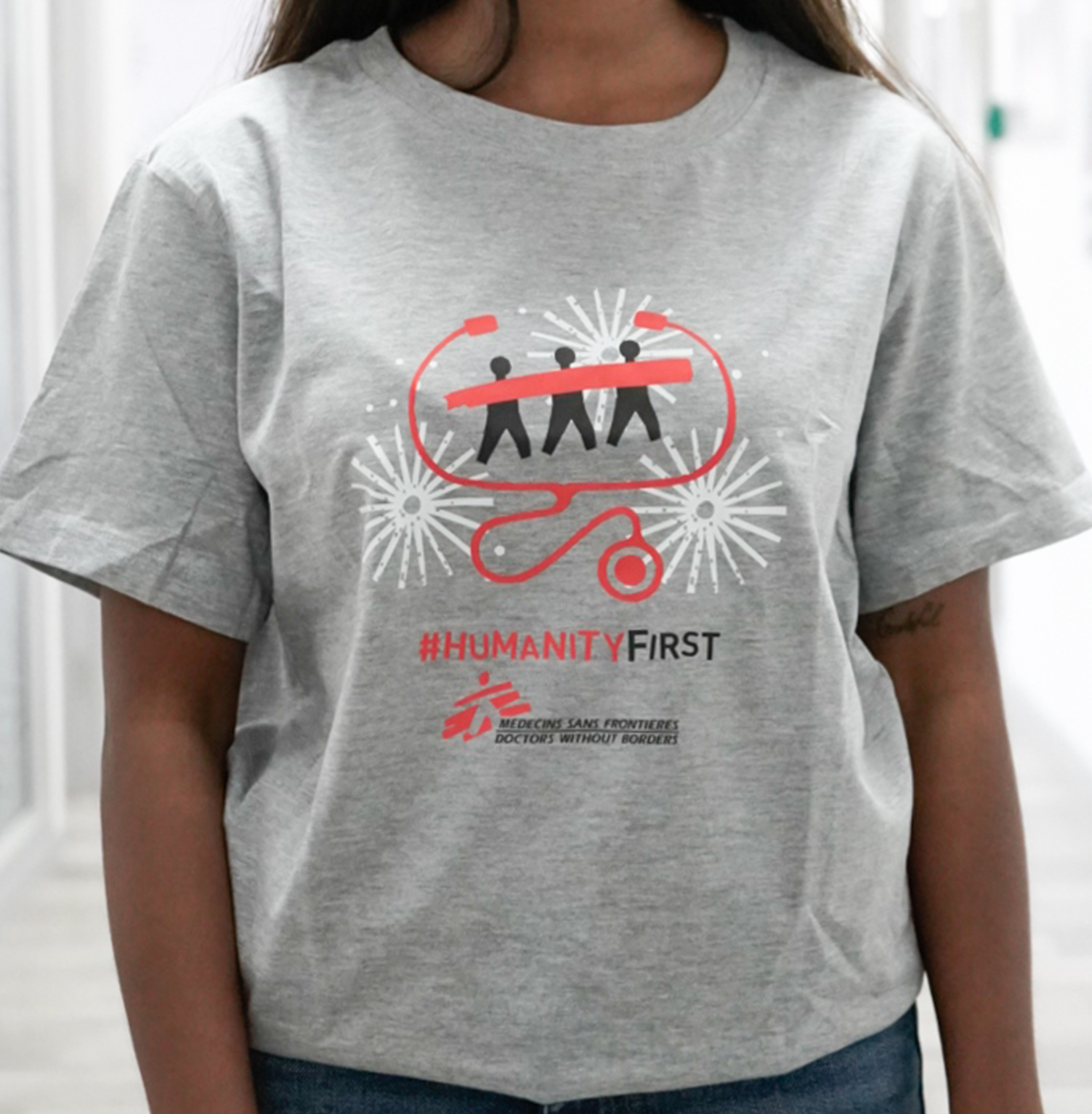 MSF Stethoscope round-neck T-shirt grey-front