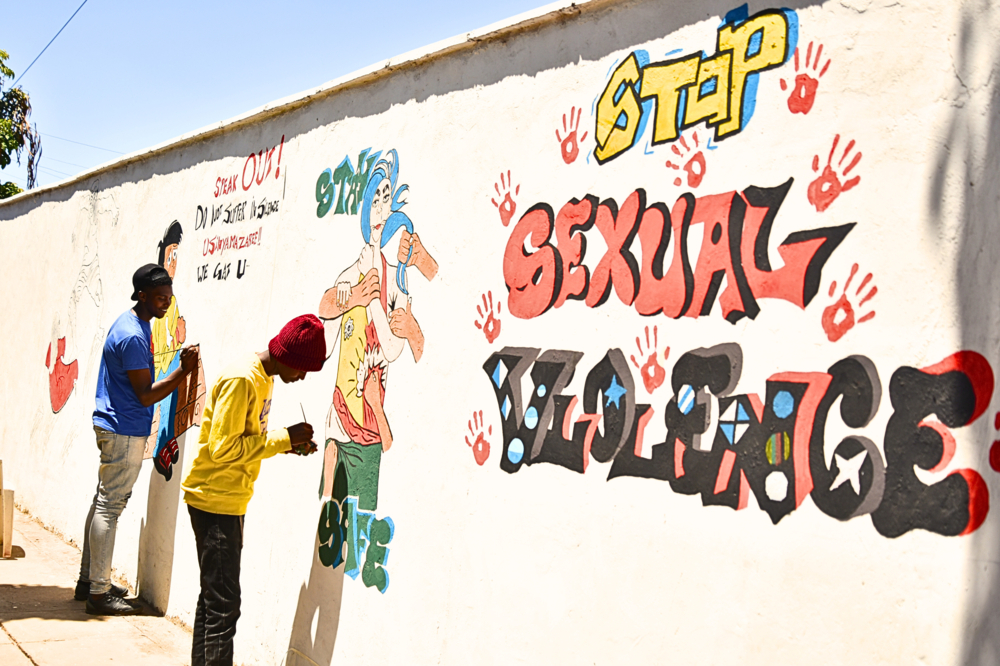 Illustrations at the Dandora Youth Friendly Centre walls in Nairobi, Kenya.