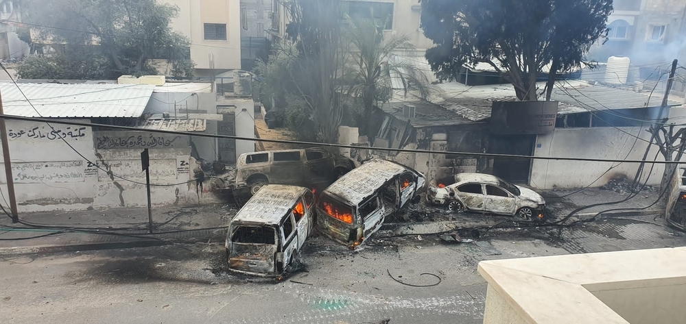 Image of an MSF Convoy attacked in Gaza, Palestine, by the IDF, Israeli army. 