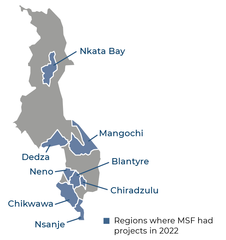Malawi country map for the International Activity Report 2022.