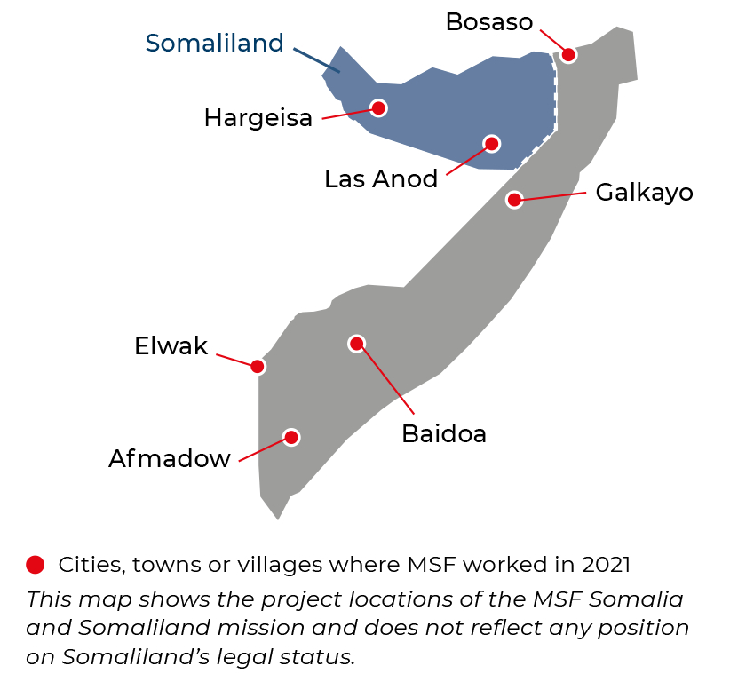 Map sowing MSF activities in Somalia