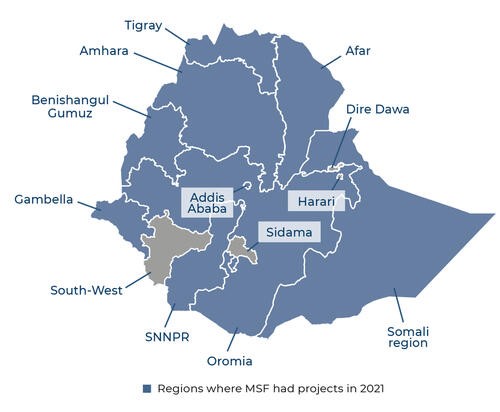 MSF, Doctors without borders, Map of Ethiopia