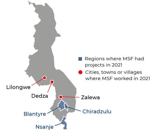 MSF, Doctors without borders, Map of Malawi