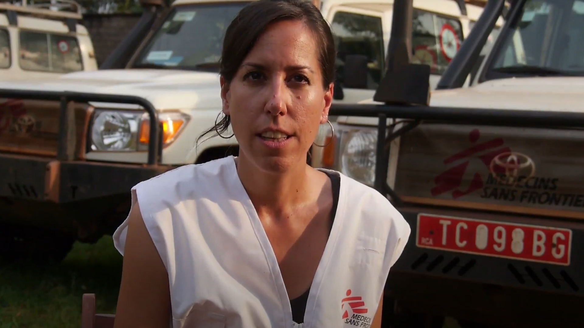 Woman reporting on the violence in Batangafo Central African Republic.