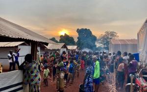 A picture of people gathered to seek refuge in Bangassou Hospital