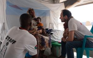 Dr Christos visiting the MSF hospital in Chad where Sudan refugees who fled violence are receiving medical aid. 