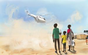 Graphic with kids looking at a helicopter
