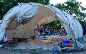 A tent is seen at Bangula camp where people displaced by Tropical Cyclone Ana are residing. MSF is providing WASH facilities at the camp. 