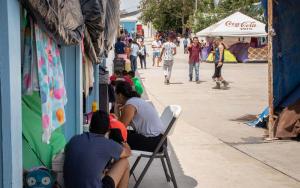 A picture of migrants outside the camp in Reynosa, Tamaulipas, Mexico
