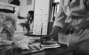 An MSF nurse is compiling the ARV medicine package for a patient with HIV and tuberculosis at Bendery TB hospital. Co-infection of TB and HIV/AIDS requires lengthy and difficult treatment.