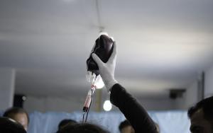 In the ER section of a makeshift hospital in Syria that MSF has converted from a farm. 
