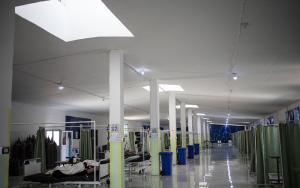 The aisles of the hospital specialising in COVID-19 in Hassakeh, in northeastern Syria, is lit by light filtering from the windows. This hospital opened in 2020. What was a chicken coop has been transformed into an emergency hospital to treat people with COVID-19. 
