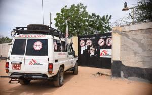 An MSF ambulance seen outside MSF compound gate in Dagahaley 