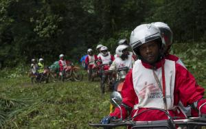 MSF team pictured during a mobile clinic, en-route to the village of Lukweti in Masisi territory, in the east of DRC