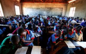 A picture of children in a class room in Kenya during a HIV/AIDS project in the main district hospital and nine rural health centres.  
