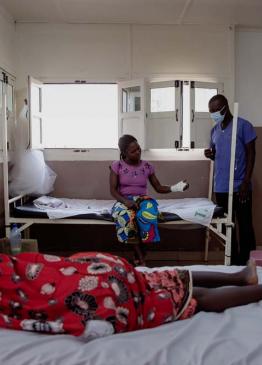 A picture of France getting her check up in SICA hospital
