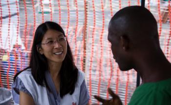 Joanne Liu, Brice and Bertrand visiting ELWA3, Liberia, Nov 2014