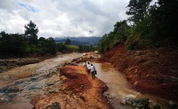 A village cut off by damage caused by Cylone Idai in Chimanimani Zimbabwe, March 2019