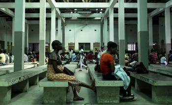 Patients – not all HIV positive – in the waiting area of Munhava health centre on 09 April, the first day of the full re-opening of MSF’s HIV program after Cyclone Idai. The MSF-supported Munhava health centre covers one of Beira’s broadest catchment areas where there are some 8,000 patients with HIV. 