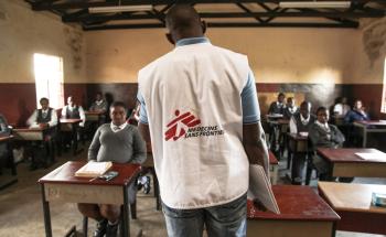 Learners of Hhashi High School in the remote Umlalazi Municipality under Uthungulu Districtict in KwaZulu-Natal receiving HIV Counselling and Testing at Doctors Without Borders (MSF) Mobile 1-Stop Shop.
