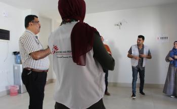 MSF psychologists Hana and Mahmoud leading sessions