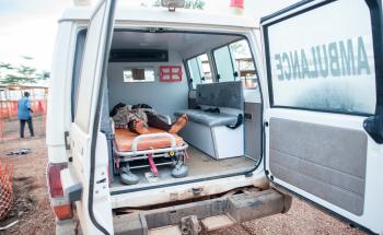 An MSF ambulance at the Ebola Treatment Centre in Sierra Leone
