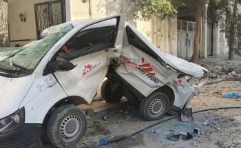 Image of an MSF Convoy attacked in Gaza, Palestine, by the IDF, Israeli army. 