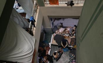 Image of an overcrowded hospital in Khan Younis, Gaza, as IDF steps up with bombardment. 