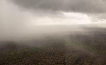 Aerial view of travel by helicopter from Macomia to Pemba, in Cabo Delgado,Mozambique.