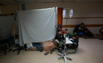 Image of children in Al Aqsa Hospital in Gaza. 