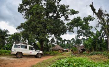 The MSF outreach team in an MSF vehicle in Kenema district, eastern Sierra Leone.