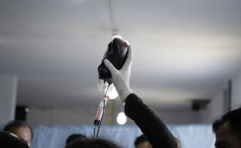 In the ER section of a makeshift hospital in Syria that MSF has converted from a farm. 