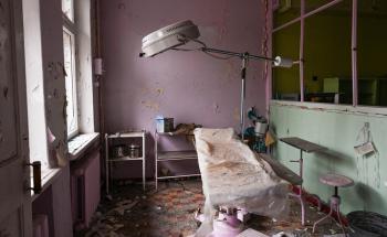 Destroyed hospital in Lyman, Donetsk Oblast.