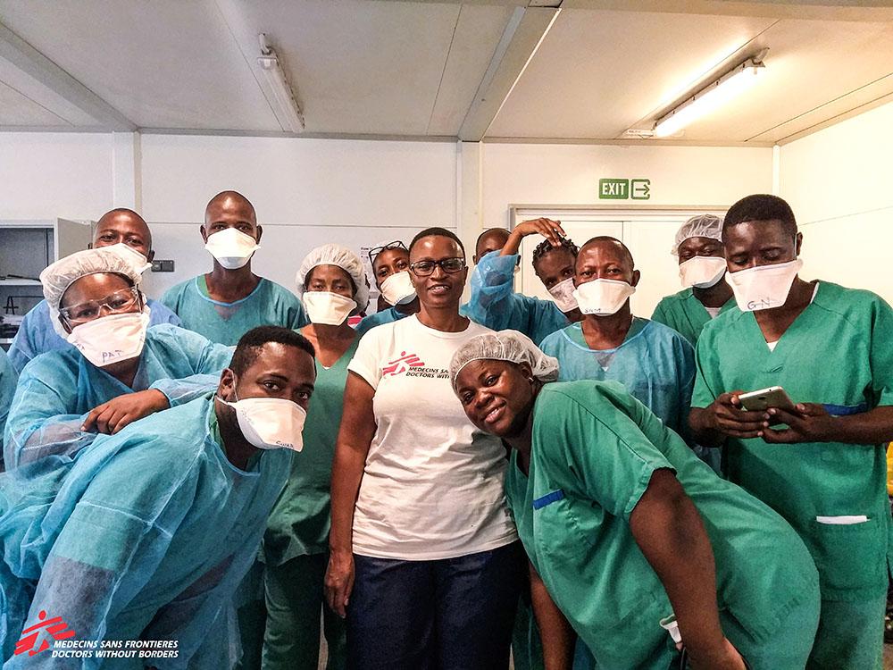 A picture of Gilberta Jairos with her team of nurses in Kenama Hospital in Sierra Leone