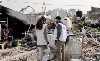 MSF water and sanitation engineers assessing water pipes in Beit Lahia city, north of Gaza strip, Palestine.