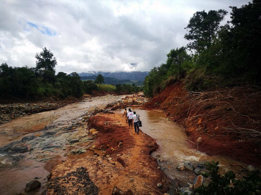 A village cut off by damage caused by Cylone Idai in Chimanimani Zimbabwe, March 2019