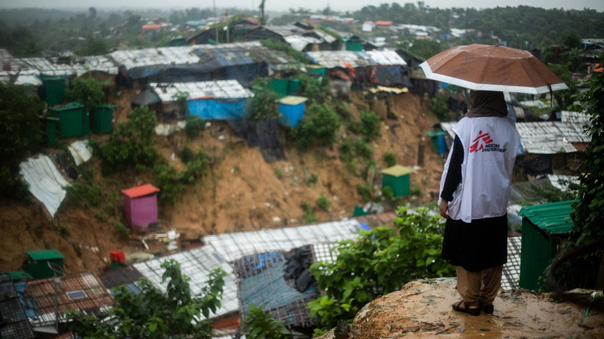 MSF staff looking out the Jamtoli refugee camp in Cox Bazar