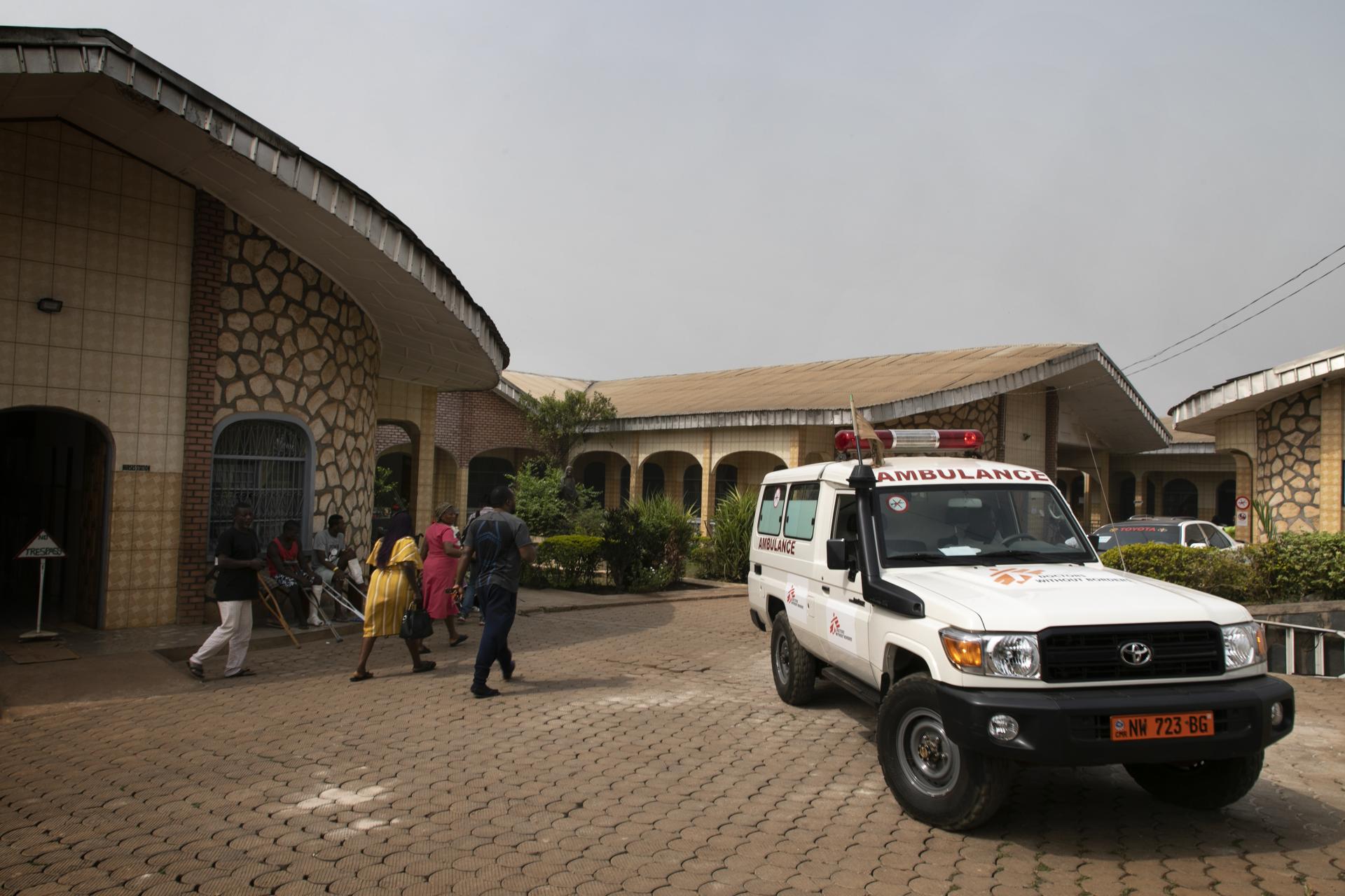 A View of the inner courtyard and ambulance parking lot of MSF-supported Saint Mary Soledad hospital in Bamenda, North-West Cameroon.