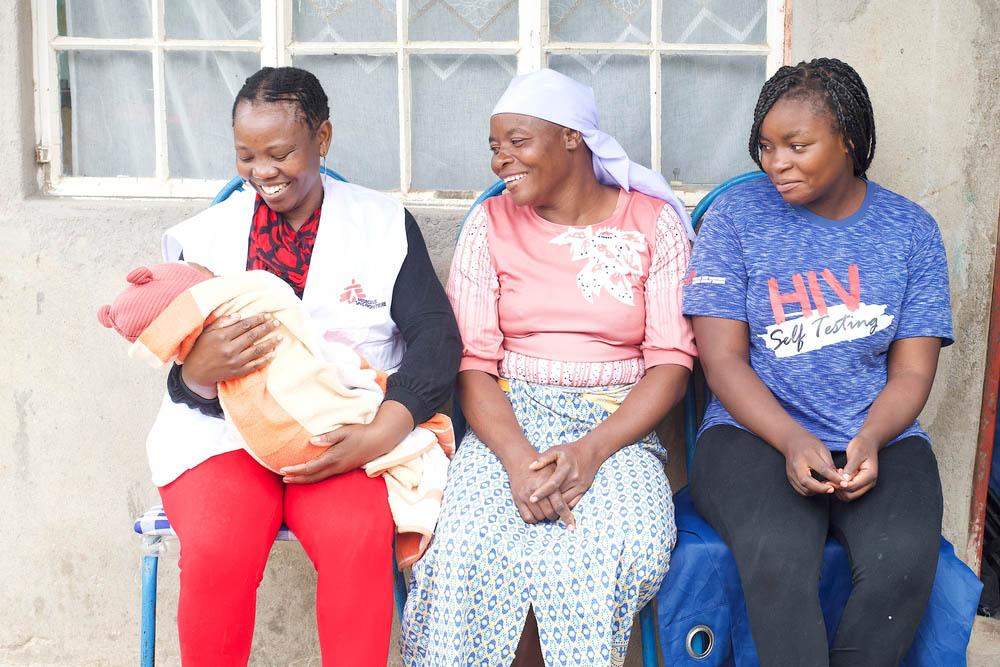 Marvellous Nzenza with her mother Jacqueline and Doctors Without Borders (MSF) social worker Relative Chitungo