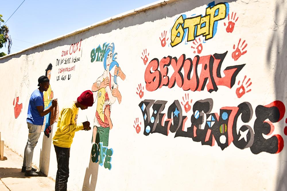 Illustrations at the Dandora Youth Friendly Centre walls in Nairobi, Kenya. 