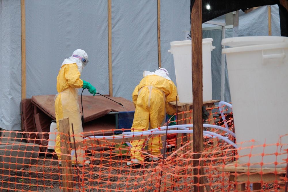 MSF staff fumigating the Ebola Treatment Centre