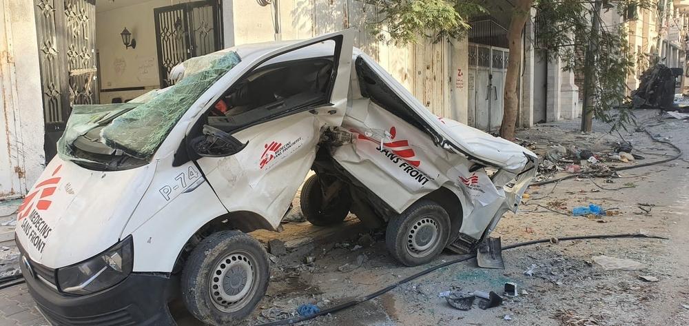 Image of an MSF Convoy attacked in Gaza, Palestine, by the IDF, Israeli army. 