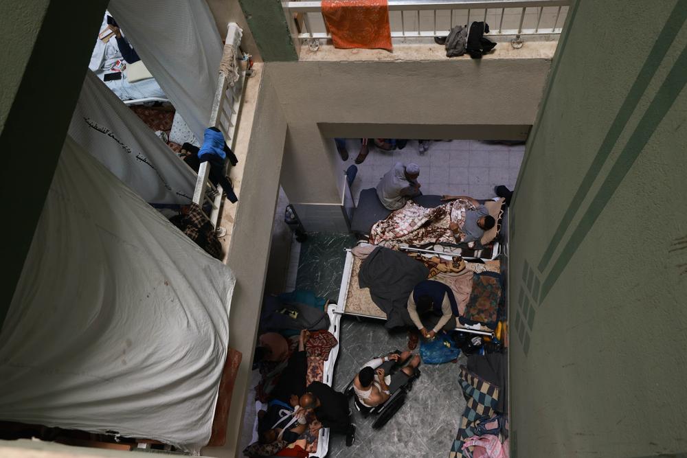 Image of an overcrowded hospital in Khan Younis, Gaza, as IDF steps up with bombardment. 