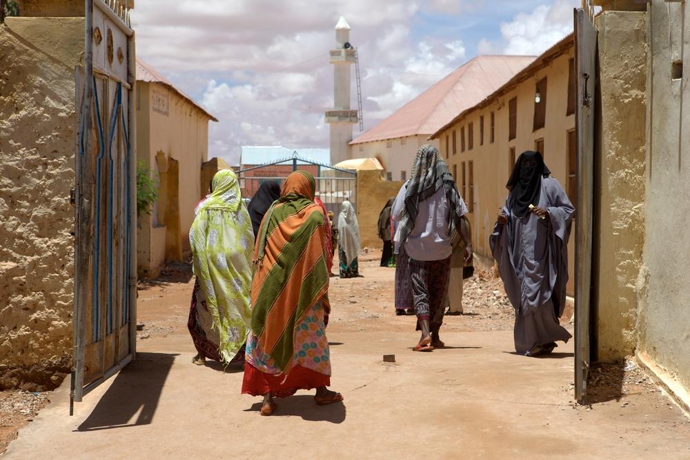Patients at the MSF Galcayo clinic entrance in Somalia, 2010